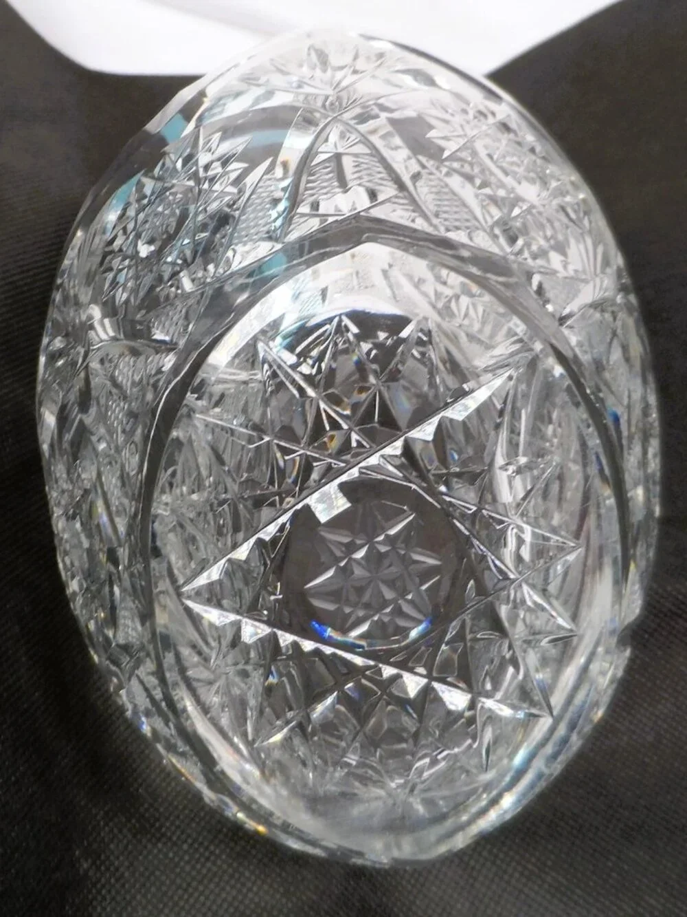 Bohemian Clear Lead Crystal Basket w/Handle Starburst Pinwheel Design 5.75